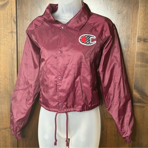 Champion Jackets & Blazers - Vintage Champion Women's Burgundy Bomber Jacket size S oversized cropped